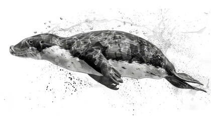 Obraz premium Platypus diving flat design side view water water color black and white