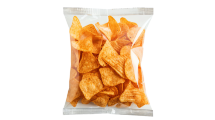 Bag of crispy potato chips packaged in a clear plastic bag, showcasing the delicious, golden-brown, snack-ready chips inside.