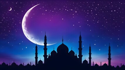 A beautiful night sky with a crescent moon