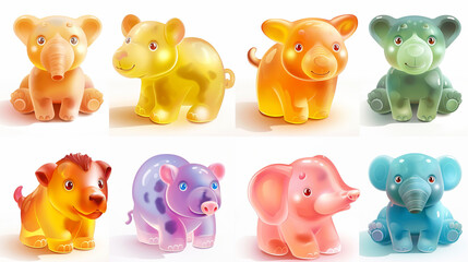 Asset of Gummy jelly candy set for video game isolation, Illustration.