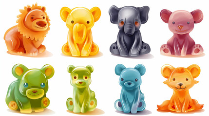 Fototapeta premium Asset of Gummy jelly candy set for video game isolation, Illustration.