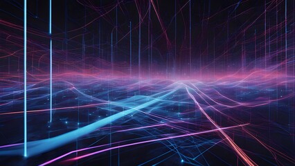 A colorful, abstract space with many lines and dots