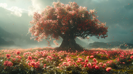 A big tree full of flowers,generative ai