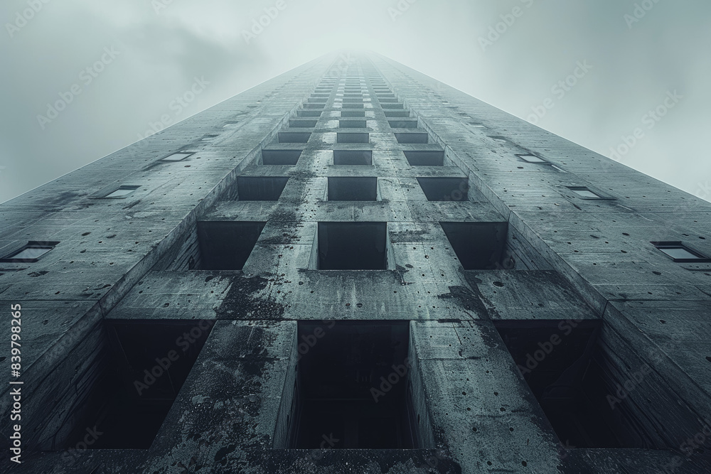 Poster a sleek skyscraper rising from a dilapidated ruin. concept of modern vs. ancient. generative ai.