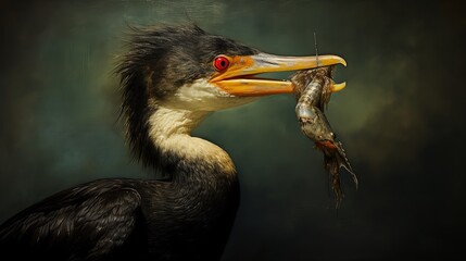Obraz premium A cormorant with a tiny fish