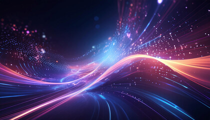 Abstract digital art with vibrant light trails on a dark background