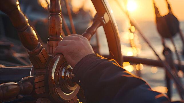 steering wheel  the ship with by captain