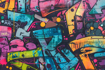 Fototapeta premium Street art expressions in urban Graffiti Art, showcasing an eclectic mix of colorful tags celebrating individuality and freedom of expression