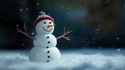 Fototapeta premium A minimalist snowman standing in a serene snowy scene