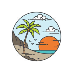 Tropical island flat design with outline