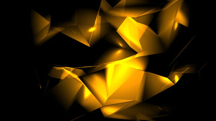 Abstract Bright Gold Faceted Shapes on Black Background - glowing halloween pumpkin, glowing halloween pumpkins, glowing halloween pumpkin on black