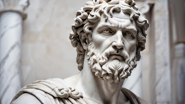 A close-up shot of a marble statue bust in an ancient building