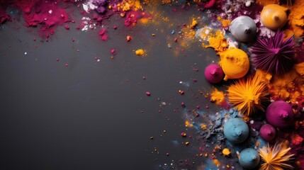 Top view of Holi powder with various colors for Holi festival background