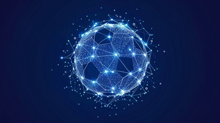 Obraz premium A digital representation of a spherical network, featuring interconnected nodes and glowing particles against a dark background.