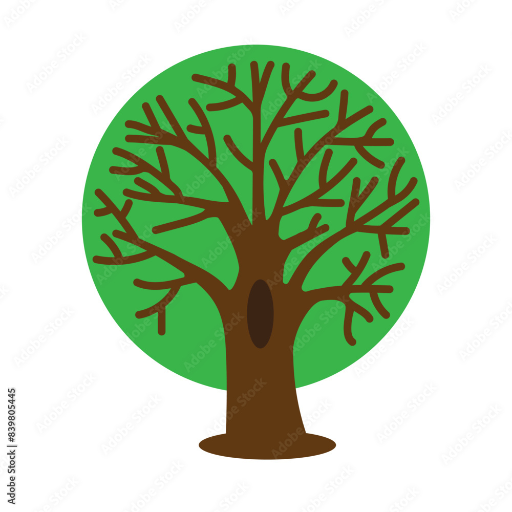 Poster tree icon design. brown trunk and branches. green circular background. vector illustration.