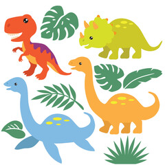 Cute dinosaurs set vector cartoon illustration