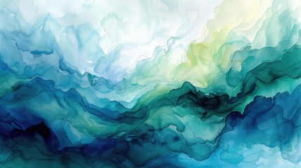 Obraz premium Abstract watercolor painting with calming blues and greens, Tranquility tone, Serene Waters