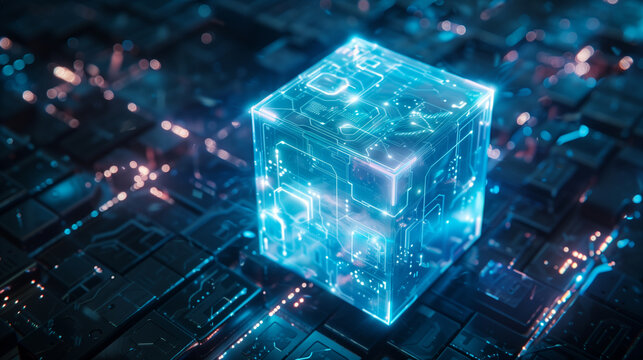 futuristic technology cube hologram digital data internet connectivity, cyber tech background wallpaper 
