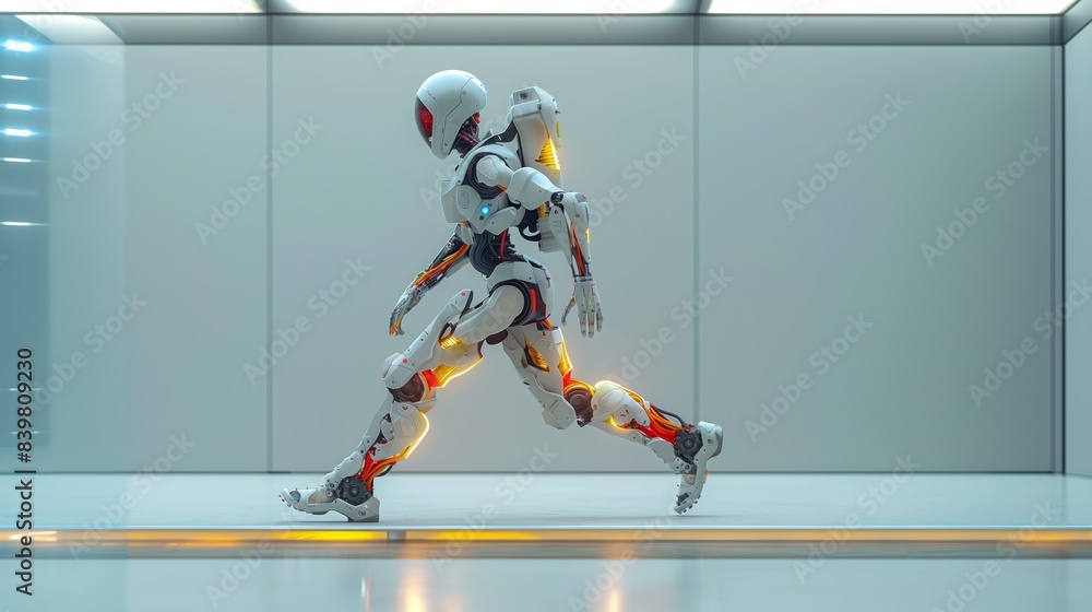 Poster dynamic robotic exoskeleton in motion. dynamic robotic exoskeleton in motion, highlighting advanced 