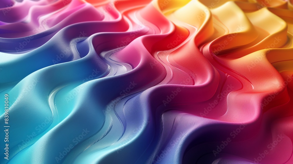Poster colorful rippled fabric texture. abstract background showcasing colorful rippled fabric-like texture