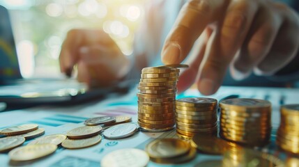 Budget and financial planning concept. Calculate company income and expenses. Corporate finance and annual strategic plan. invest money, business and finance, capital fundraising, loan credit