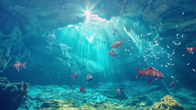 nature illustration background. vibrant neon coral reef underwater seascape. seamless looping overlay 4k virtual video animation background