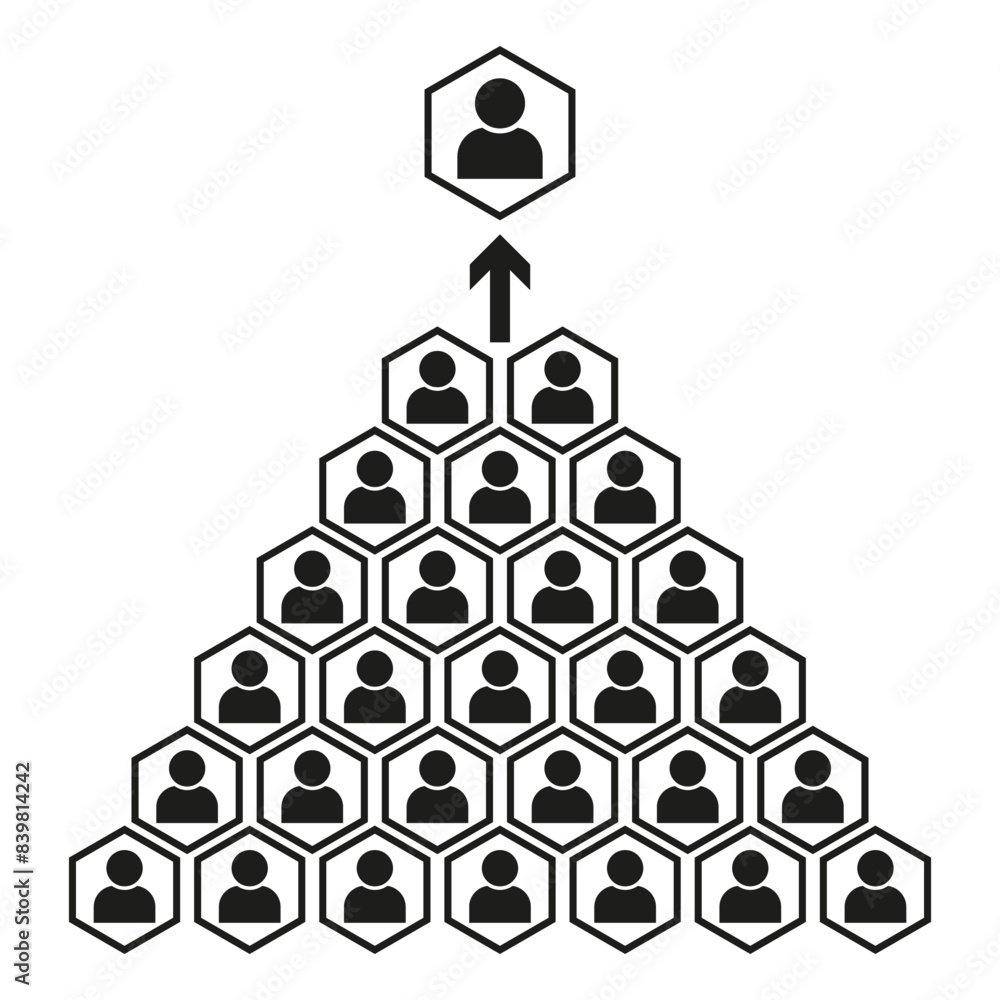 Poster hierarchical network vector. leadership structure icon. team organization chart. hexagonal people py