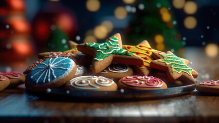 Fototapeta premium Christmas Cookies - Christmas Sweets, Festive Bakery, Cookies On Xmas Night, Dessert For Santa