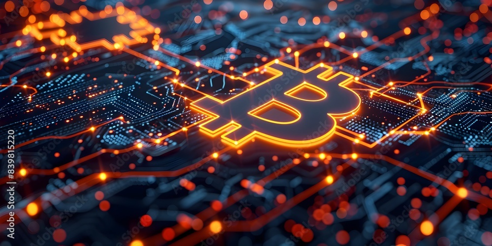 Poster glowing digital lightning network representing the capabilities of blockchain technology in finance