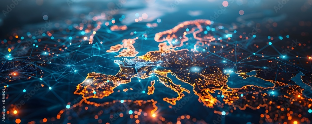 Poster scandinavian digital grid showcasing advanced telecommunication networks and cyber technology