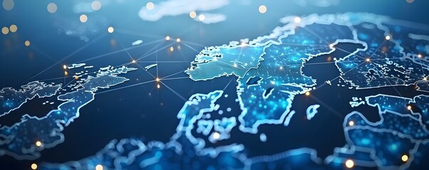Cyber Technological Map of Scandinavia with Digital Data Transfer Connections