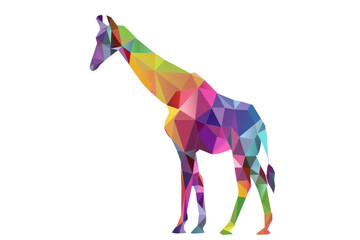 Obraz premium A colorful giraffe is shown in a mosaic style. Isolated on transparent background.