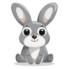 A cartoon rabbit is sitting. The rabbit has a big smile on its face and its eyes are wide open. Isolated on transparent background.