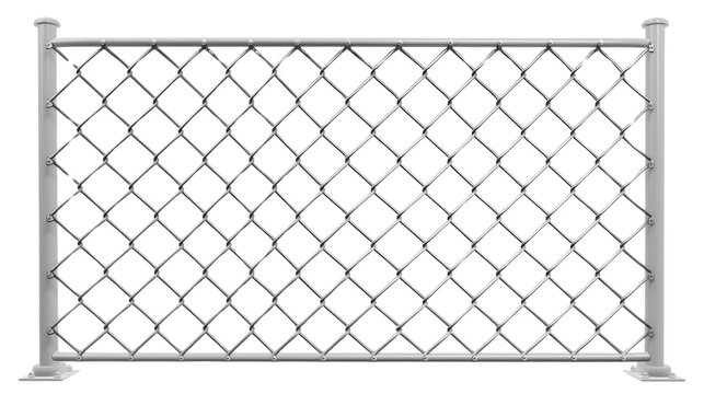 A silver chain link fence. Isolated on transparent background.