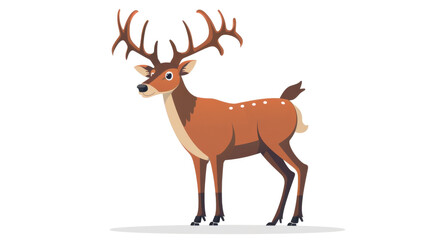 A cartoon deer with antlers stands. Isolated on transparent background.