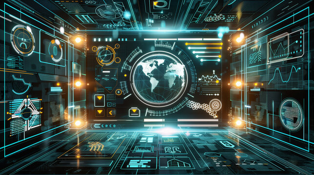 digital data management system software technology hologram, futuristic business managing software tech, internet data