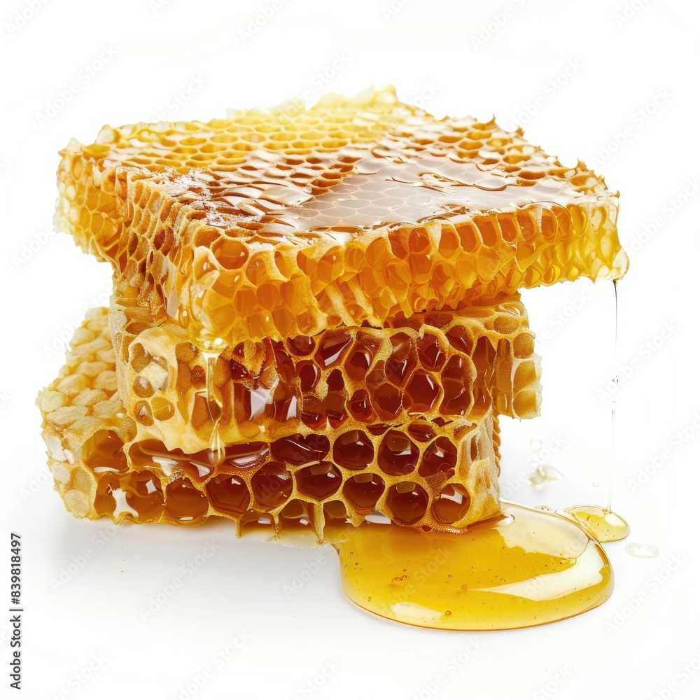 Wall mural honeycomb and honey isolated on white background   - Wall murals