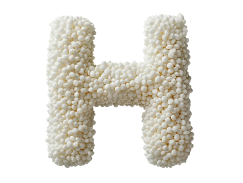 Creative letter H made of white small balls isolated on white background, perfect for educational and decorative use.
