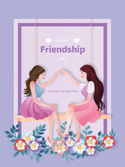 Floral Two Best Friends Sitting on a Swing Making A Heart In The Middle Simple Paper Cut Style