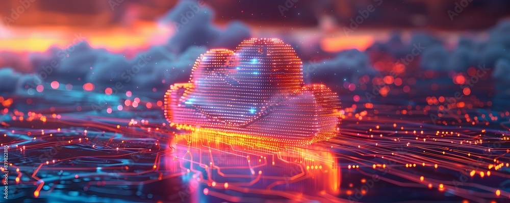 Aufkleber vibrant 3d visualization of cloud network and computing services concept