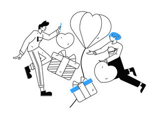 Happy Valentine's Day flat character vector concept business hand drawn illustration
