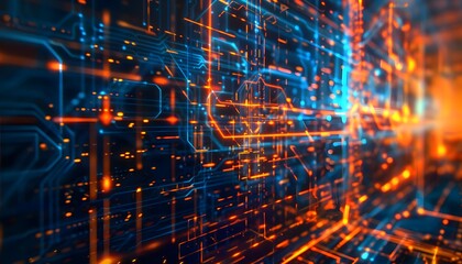 Futuristic digital circuitry with illuminated lines. Advanced tech backdrop.