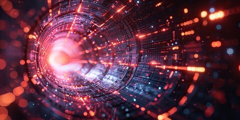 Obraz premium A cybernetic background with holographic displays and virtual data.