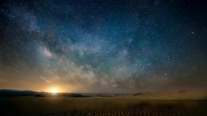 An amazing panoramic view of the Milky Way above Atacama Desert vast sand fields. An awe night sky view with our galaxy arm creating an arch in between the stars. An idyllic and motivational scenery.