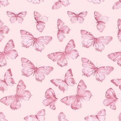 Seamless Pink Pastel Butterfly Pattern