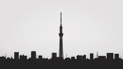 東京スカイツリーのモノクロ風景