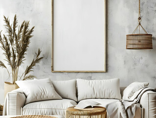 Mockup frame in farmhouse living room interior,