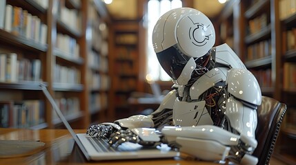 Fototapeta premium A robot writing code for new AI algorithms.