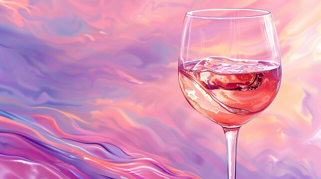 Illustration of a glass of rose wine with a beautiful background, elegant and sophisticated presentation