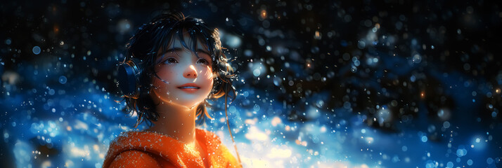 Naklejka premium cute boy flying to pick star, fantasy 3D cartoon illustration. Wall Art Poster Print Design for Home Decor, Decoration Artwork, High Resolution Wallpaper & Background for Computer, Smartphone